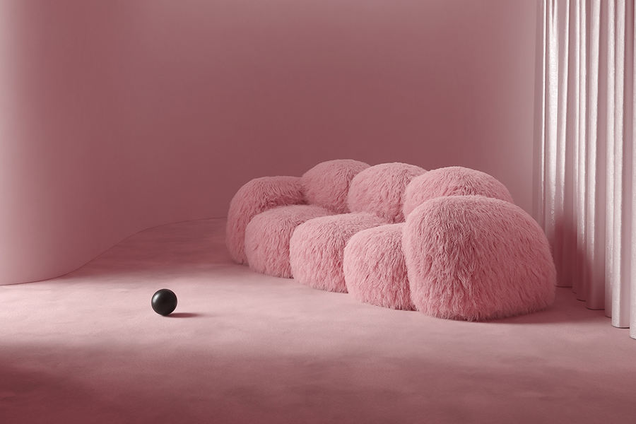 pink curved sofa